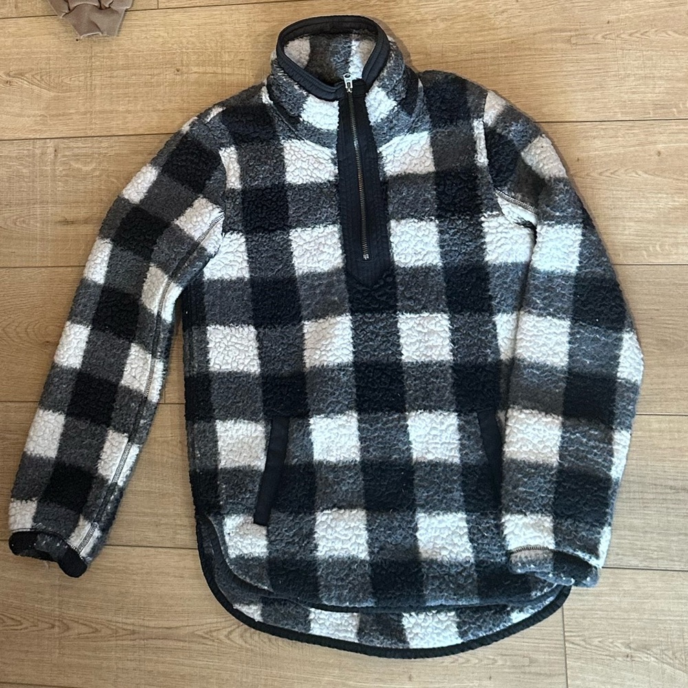 Abercrombie & Fitch Plaid Sherpa Quarter Zip Pullover